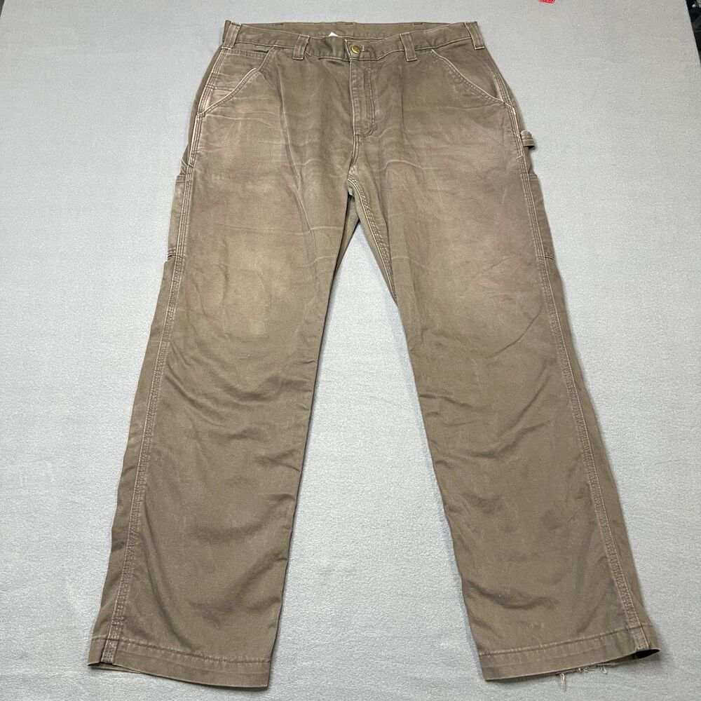 Carhartt Carpenter Work Pants Men's 35 x 30 Brown Cotton Straight Leg Zip-Fly